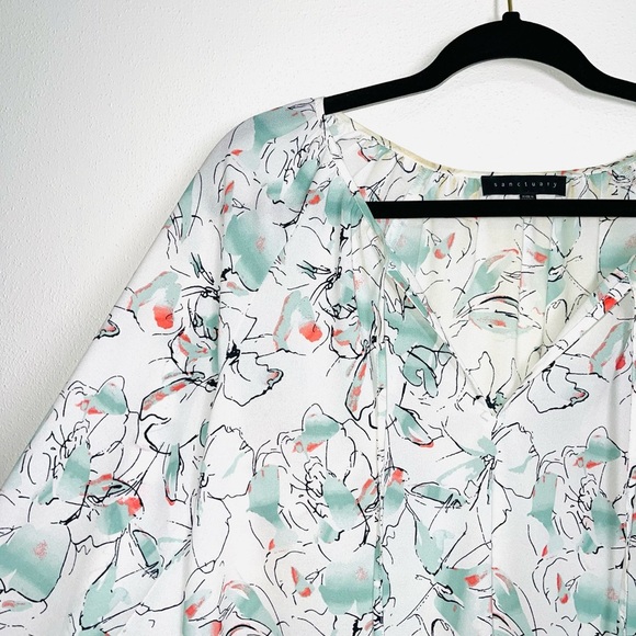 Sanctuary White & Mint Green Floral Print Split Neck Blouse Small Women’s - Picture 3 of 11